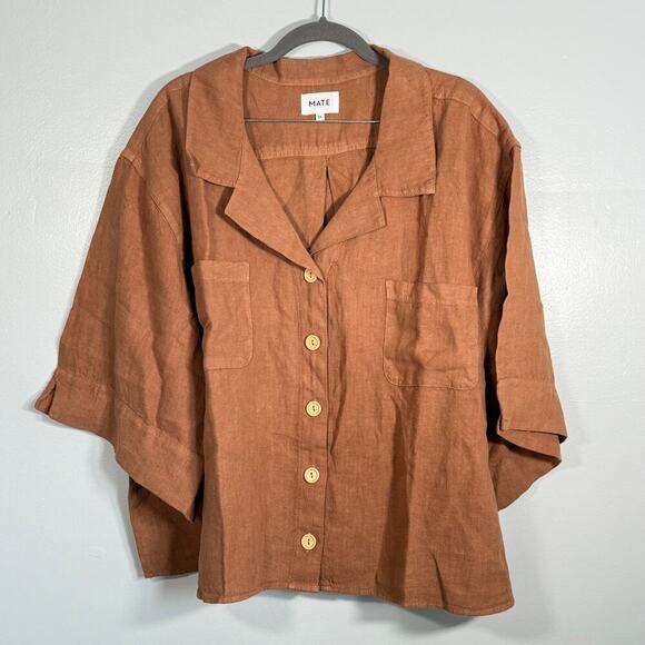 Mate the Label 100% Linen Button Front Short Sleeve Shirt 3X Organic Workwear - Picture 2 of 8
